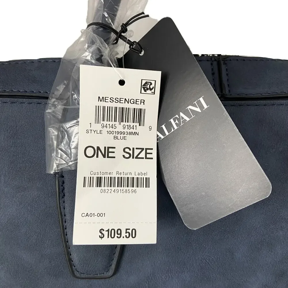 Alfani Messenger Bag Adjustable Cross Body Strap Faux Suede Blue NEW
